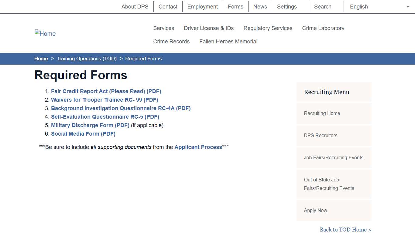 Required Forms Department of Public Safety