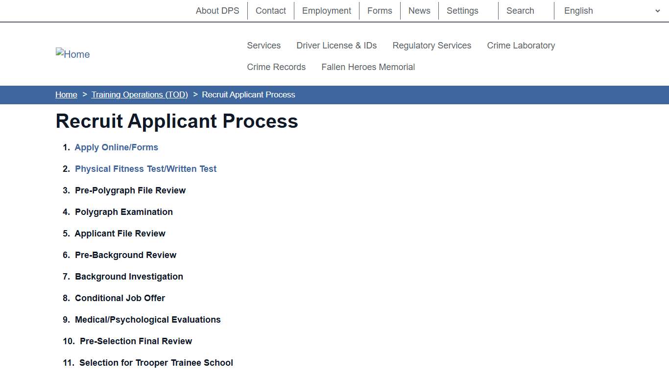 Recruit Applicant Process Department of Public Safety